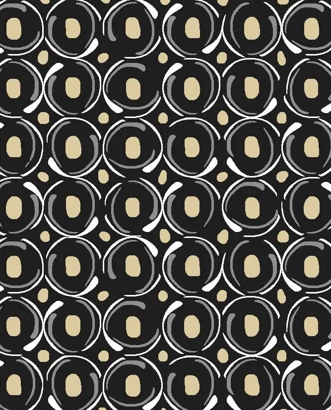 A black and white pattern with circles in the background.