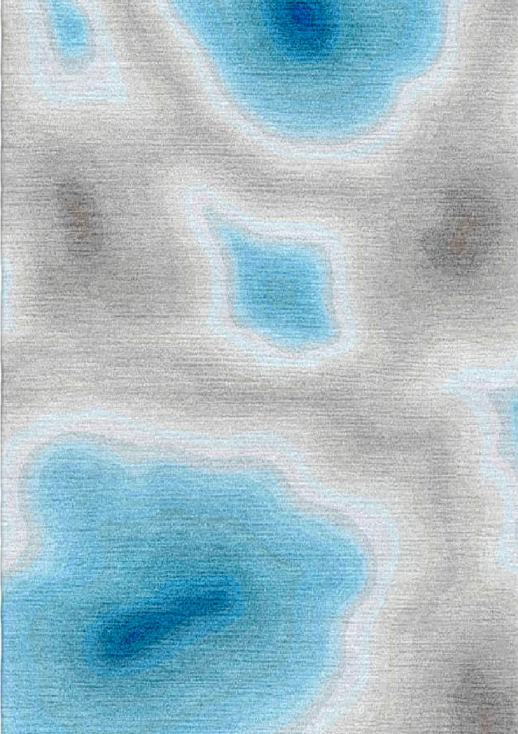 A blue and white abstract painting with grey background