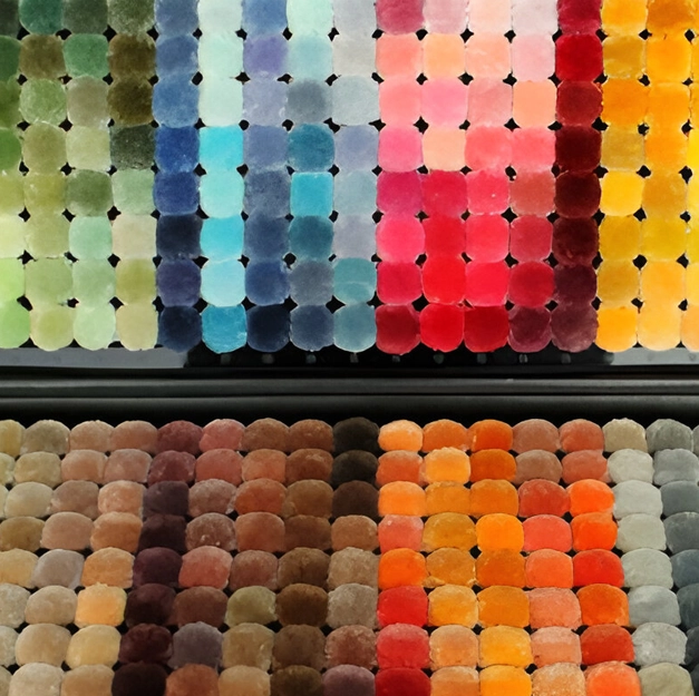 A large display of different colors of paint.