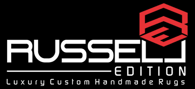 A black and white logo of russell edging